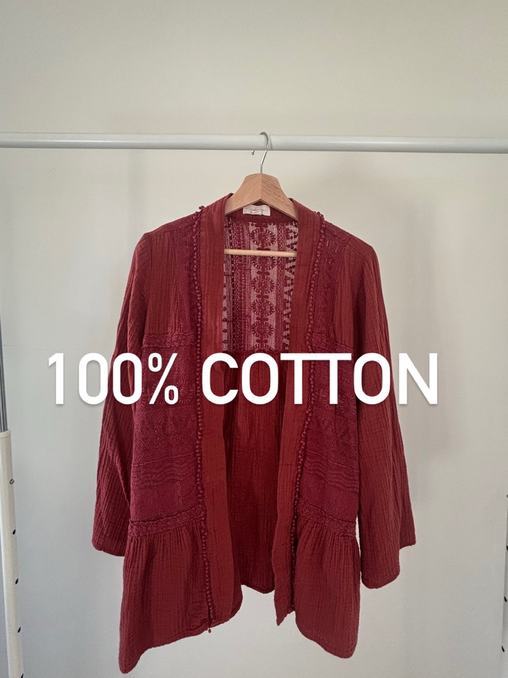 Magnolia Grace Rust Crochet Cardigan | 100% Cotton | Boho Open Knit Sweater